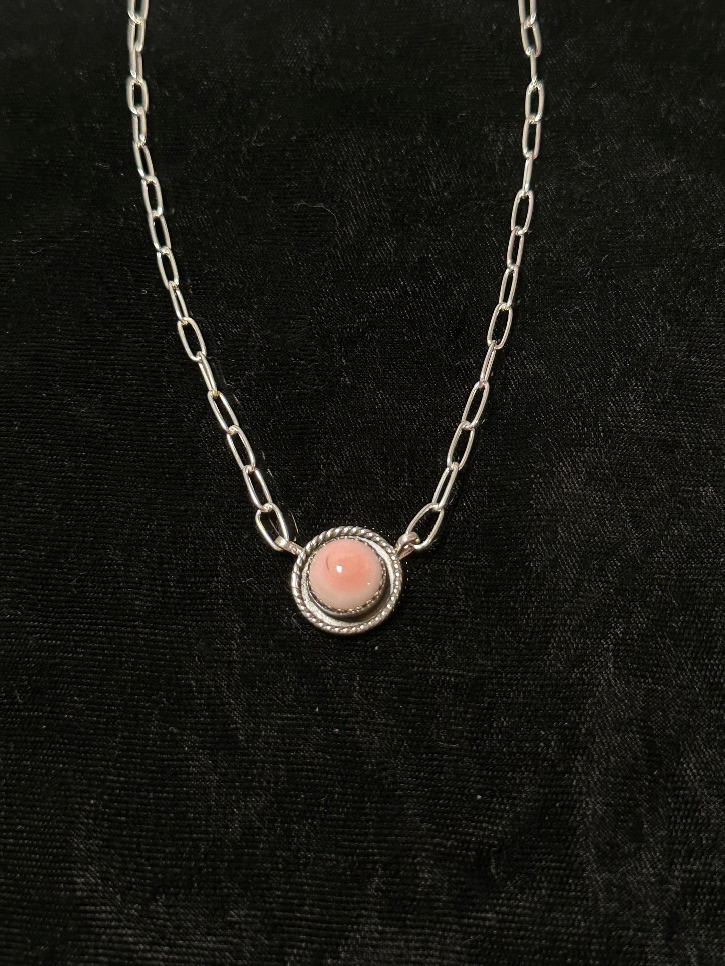 Dainty Pink Conch Shell Necklace with Paperclip Chain
