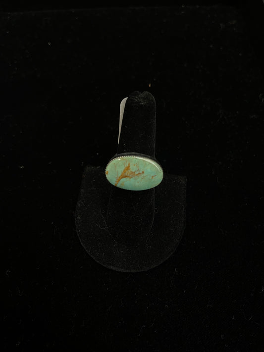 6.0 Turquoise Oval Ring by Sheena Jack, Navajo