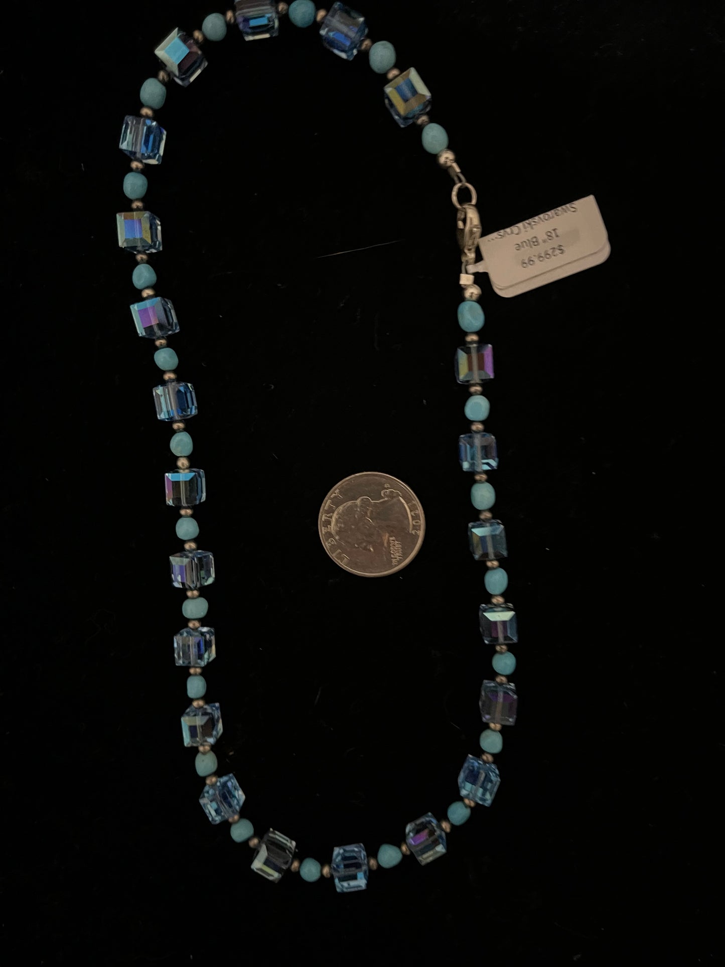 LOT 72 A 8/2 18" Blue Swarovski Crystal and Sleeping Beauty Turquoise Necklace