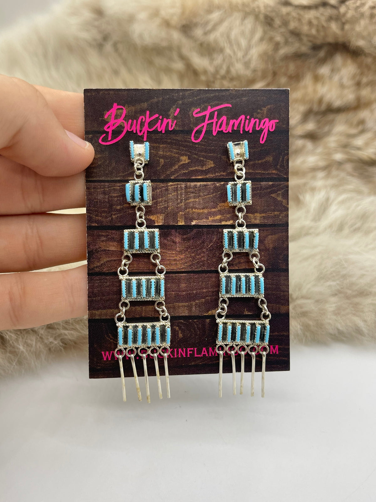 Tuquoise Needlepoint Chandelier Earring by Ashley Laate, Zuni