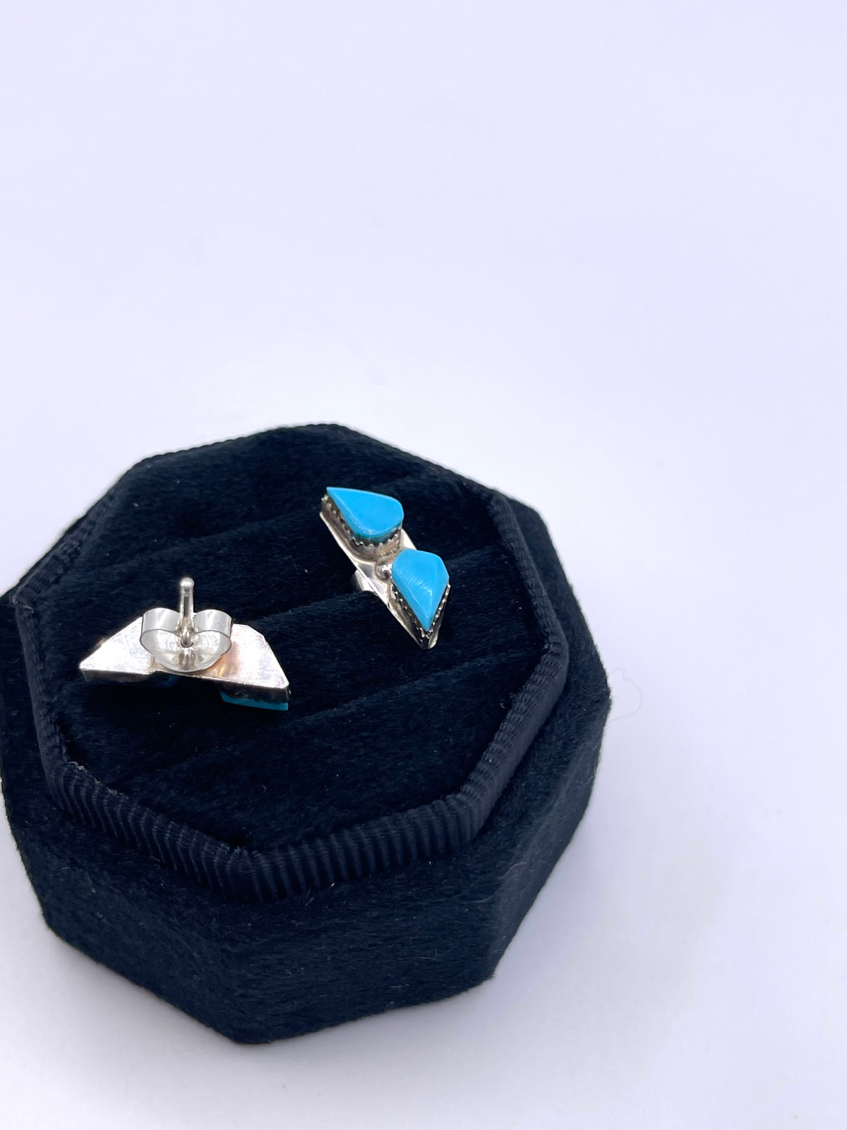 2 Stone Turquoise Earrings by Huberta Lonjose, Zuni