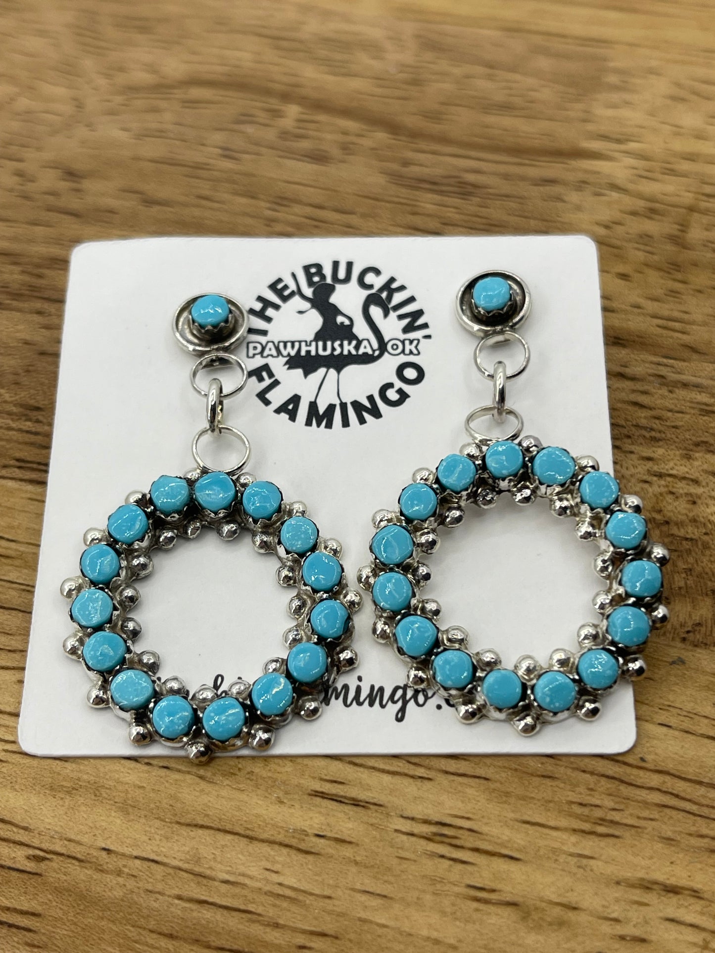 Turquoise Infinity Ring Post Dangle Earrings by Marlon Quam, Zuni