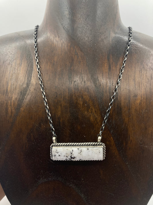 18" White Buffalo Bar Necklace by Johnny Dixon, Navajo