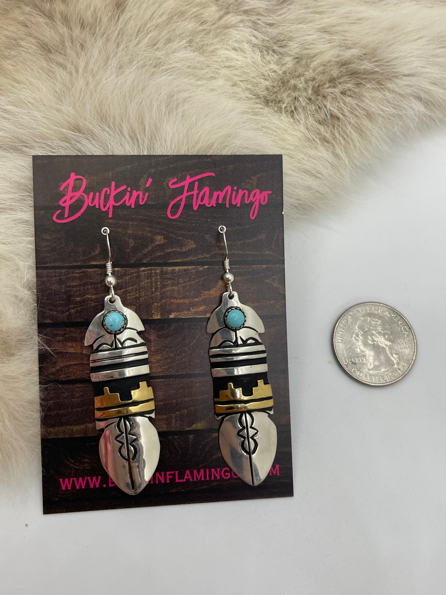Silver And Brass Feather Earrings By Tommy And Rose Singer, Navajo