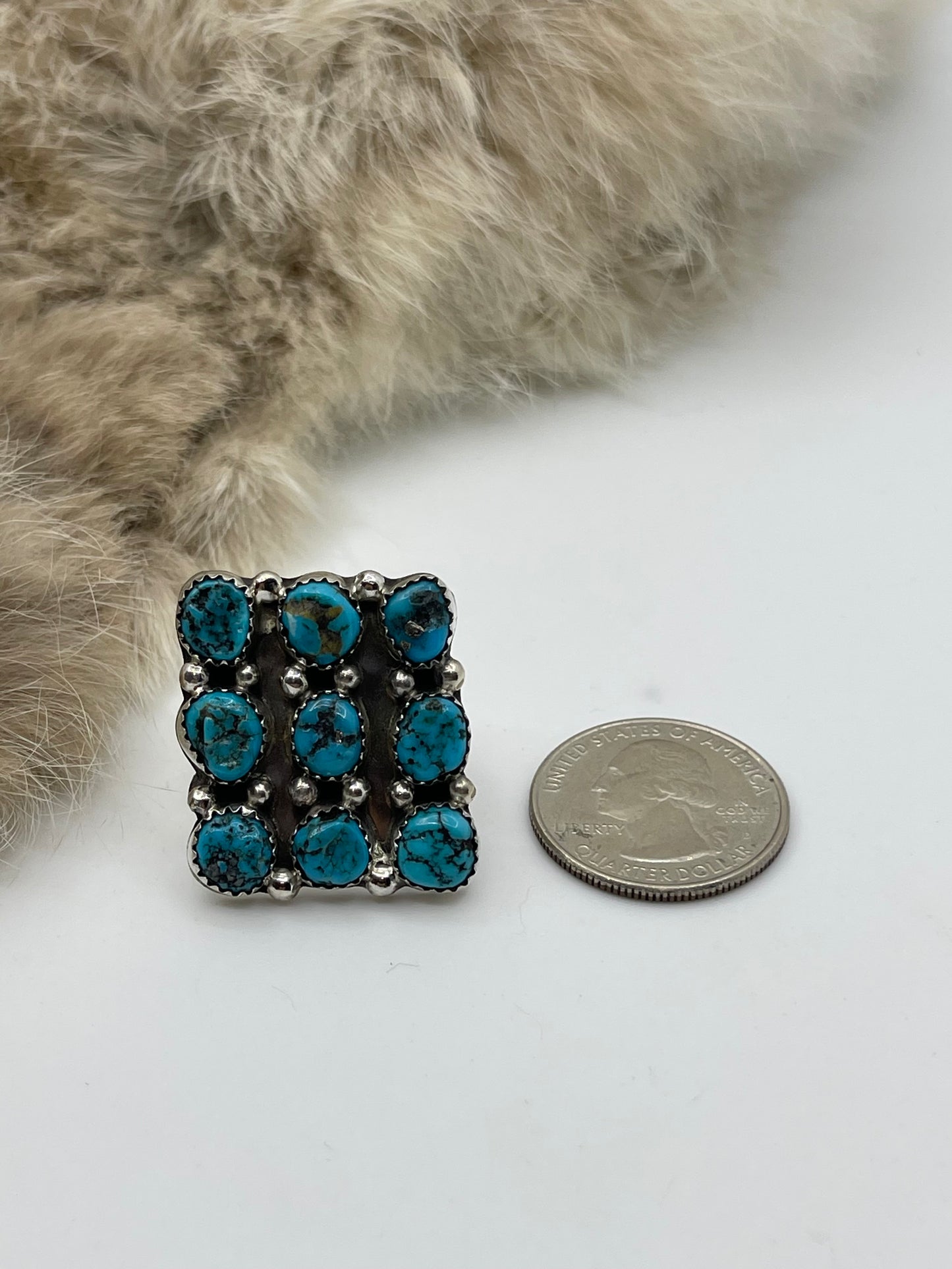 9.0 9 Stone Square Turquoise Ring by Herbert Begay, Navajo