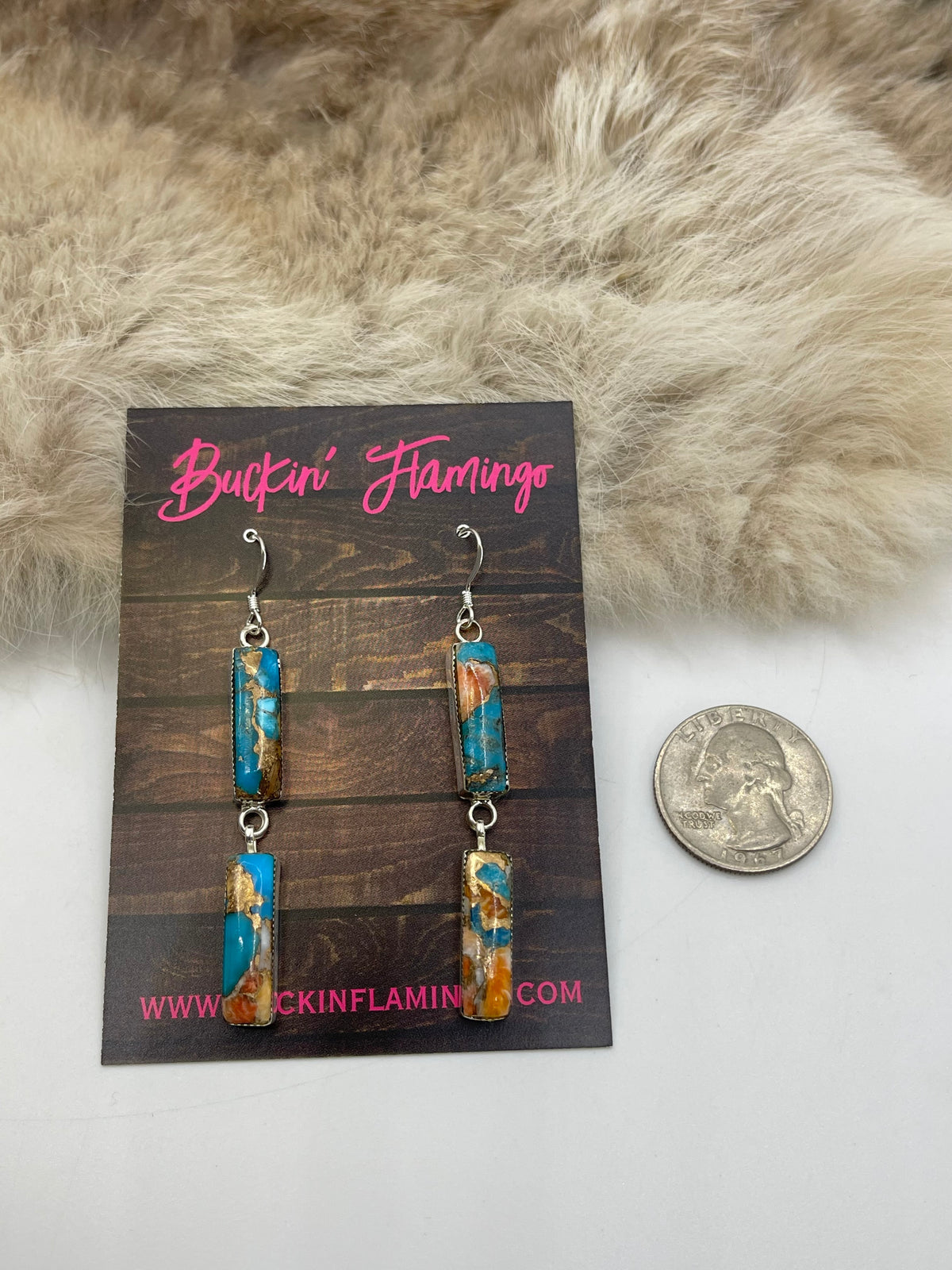 Orange Crush Double Dangle Earrings by Irvin Tsosie, Navajo