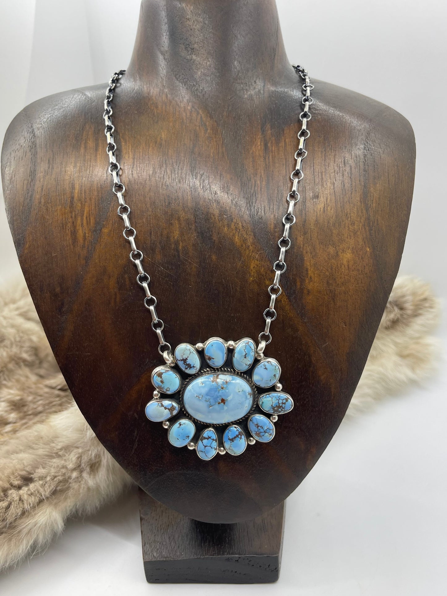 17" Golden Hills Turquoise Cluster Necklace by Geraldine James, Navajo