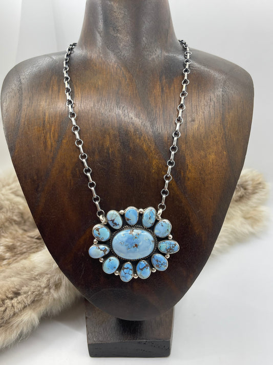 17" Golden Hills Turquoise Cluster Necklace by Geraldine James, Navajo