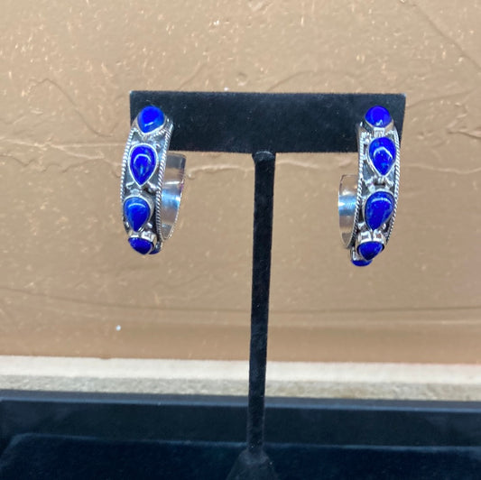 Blue Lapis Hoop Earrings