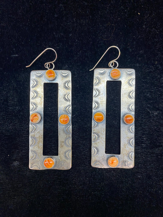 Spiny Oyster Shell on Rectangle with Hook Earrings