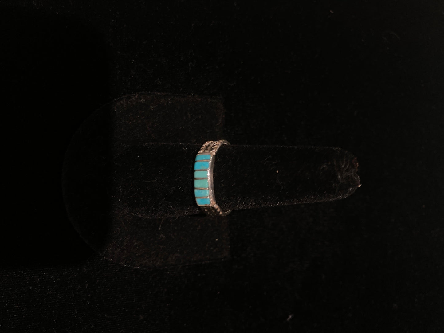 8.0 Inlay Turquoise Ring by Orlando Laweka, Zuni