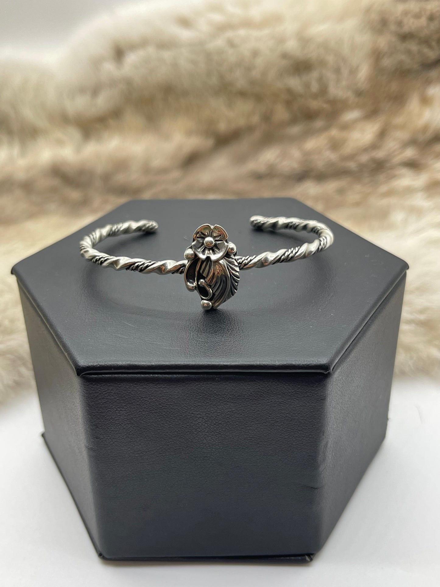 5.25”-6.5” Dainty Silver Flower Cuff by Gwendolyn Burnside, Navajo
