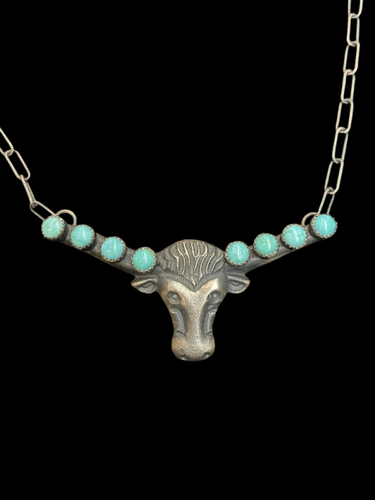 26" Longhorn Cow Necklace by Kevin Billah, Navajo