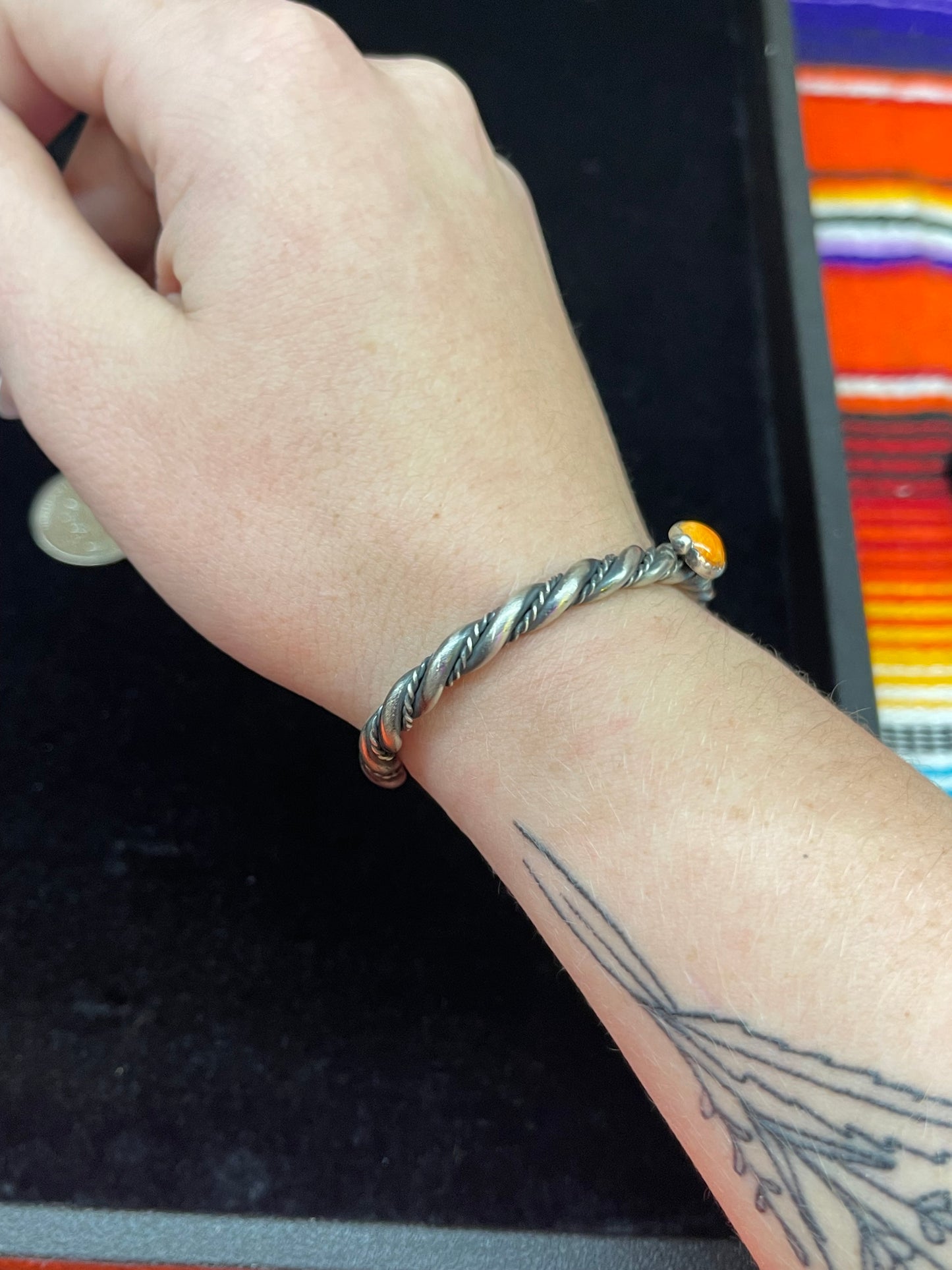 5" - 6 3/4" Orange Spiny Oyster Bracelet, Navajo