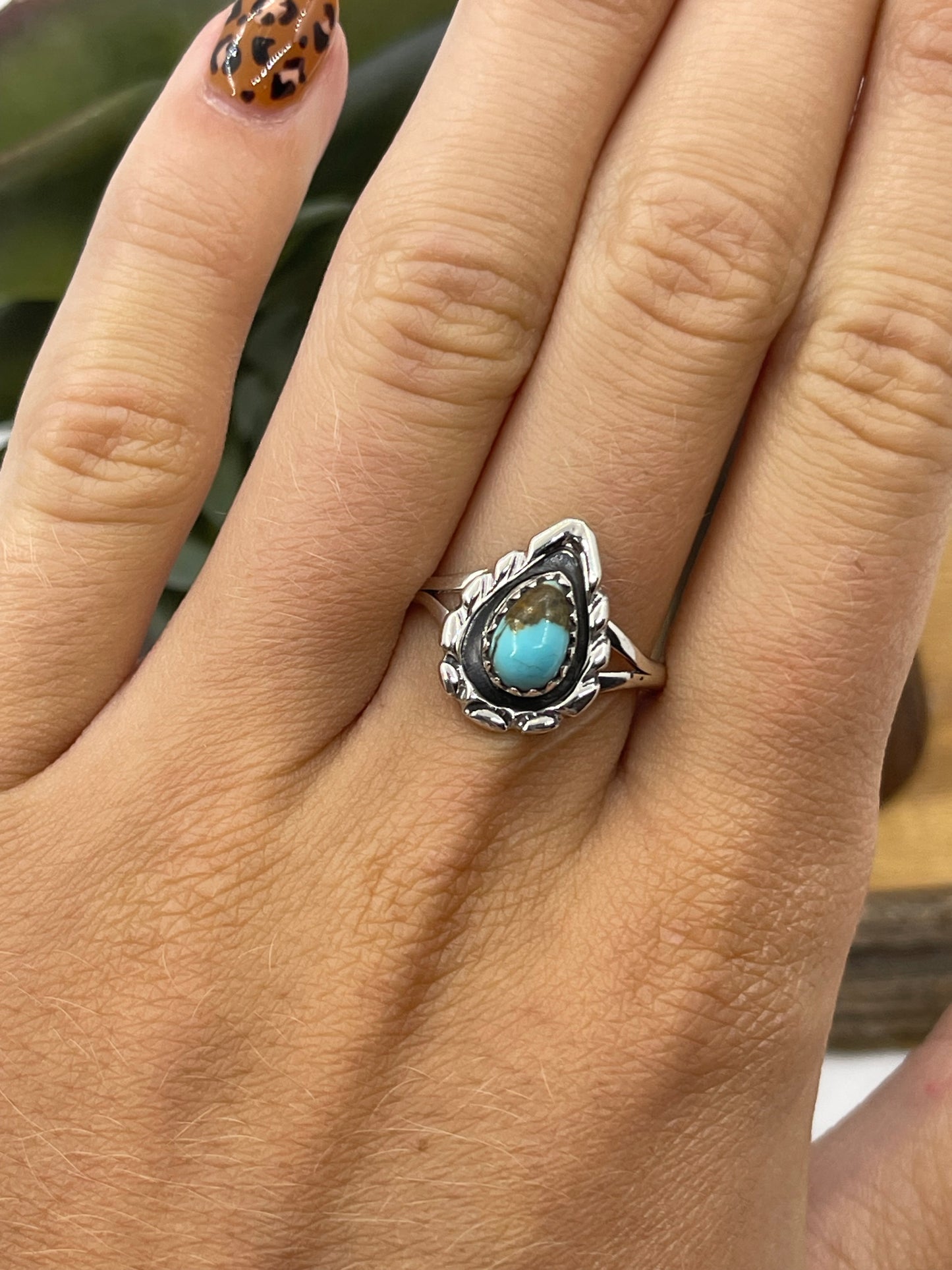 8.0 Turquoise Teardrop Ring by Harris Largo, Navajo