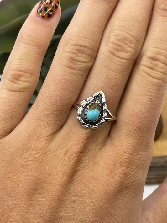 6.0 Turquoise Teardrop Ring by Harris Largo, Navajo
