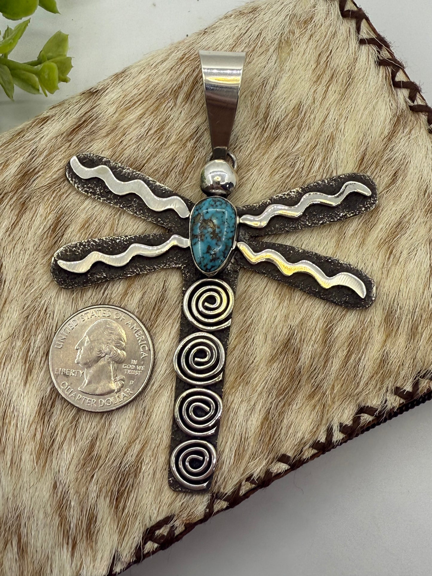 DragonFly Pendant with Sonoran Gold Turquoise by Alex Sanchez, Navajo