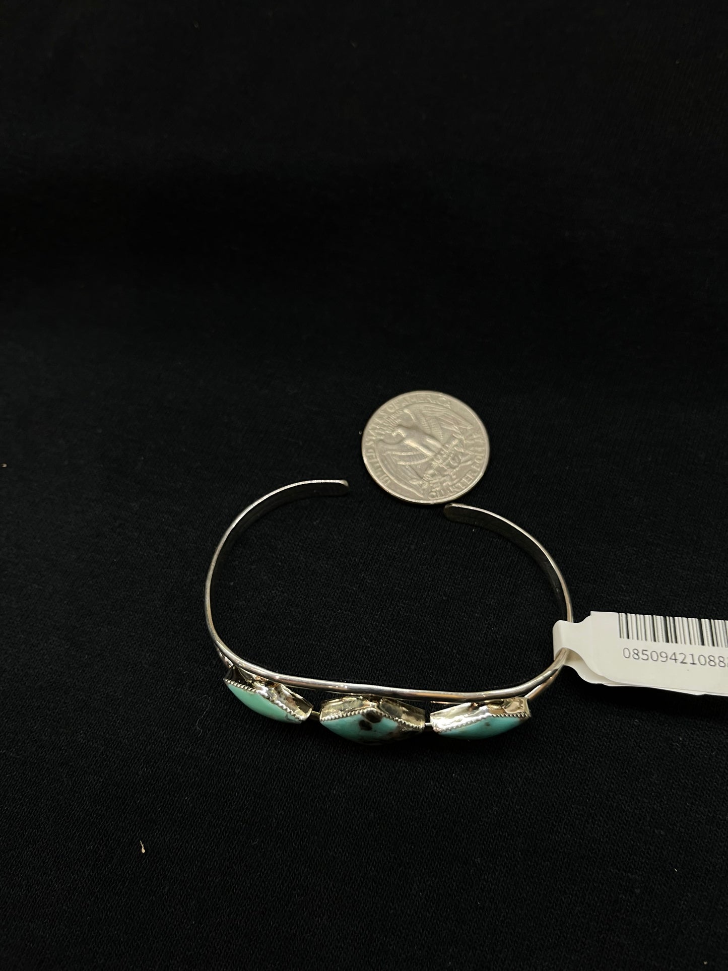 5 3/4" -7" 3 Stoen Turquoise Diamond Shaped Cuff by Helen Barbone, Navajo