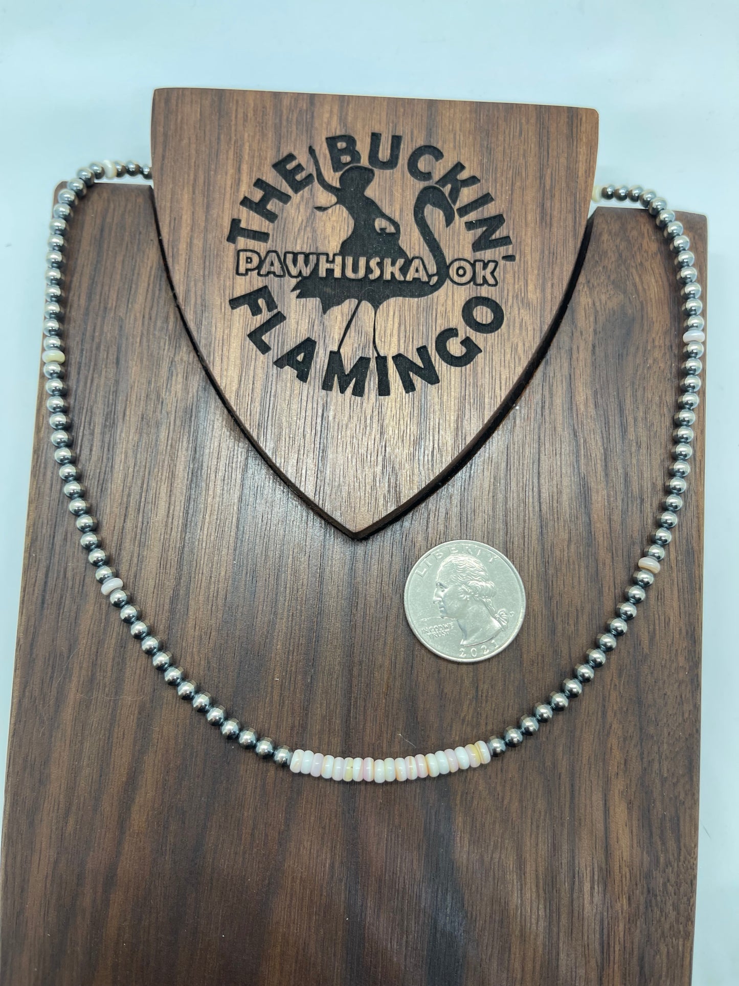 18" 4mm Navajo Pearls Necklace with Pink Conch Shell Necklace