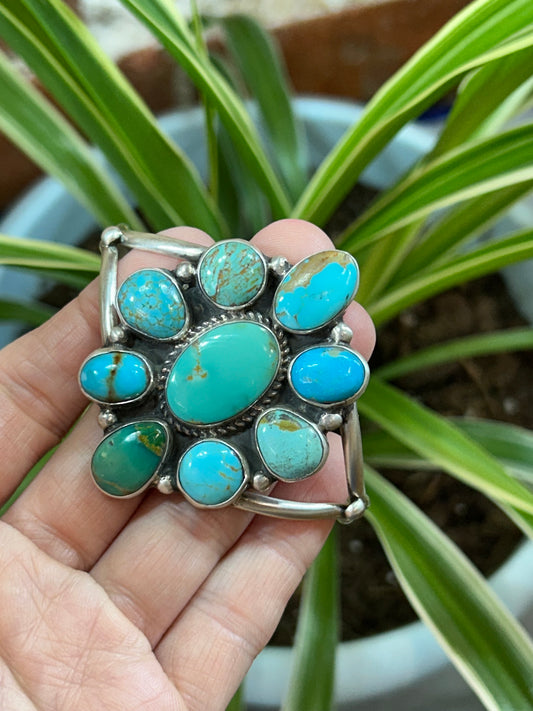 5.5"-7" Kingman Turquoise Cluster Cuff by Geraldine James, Navajo