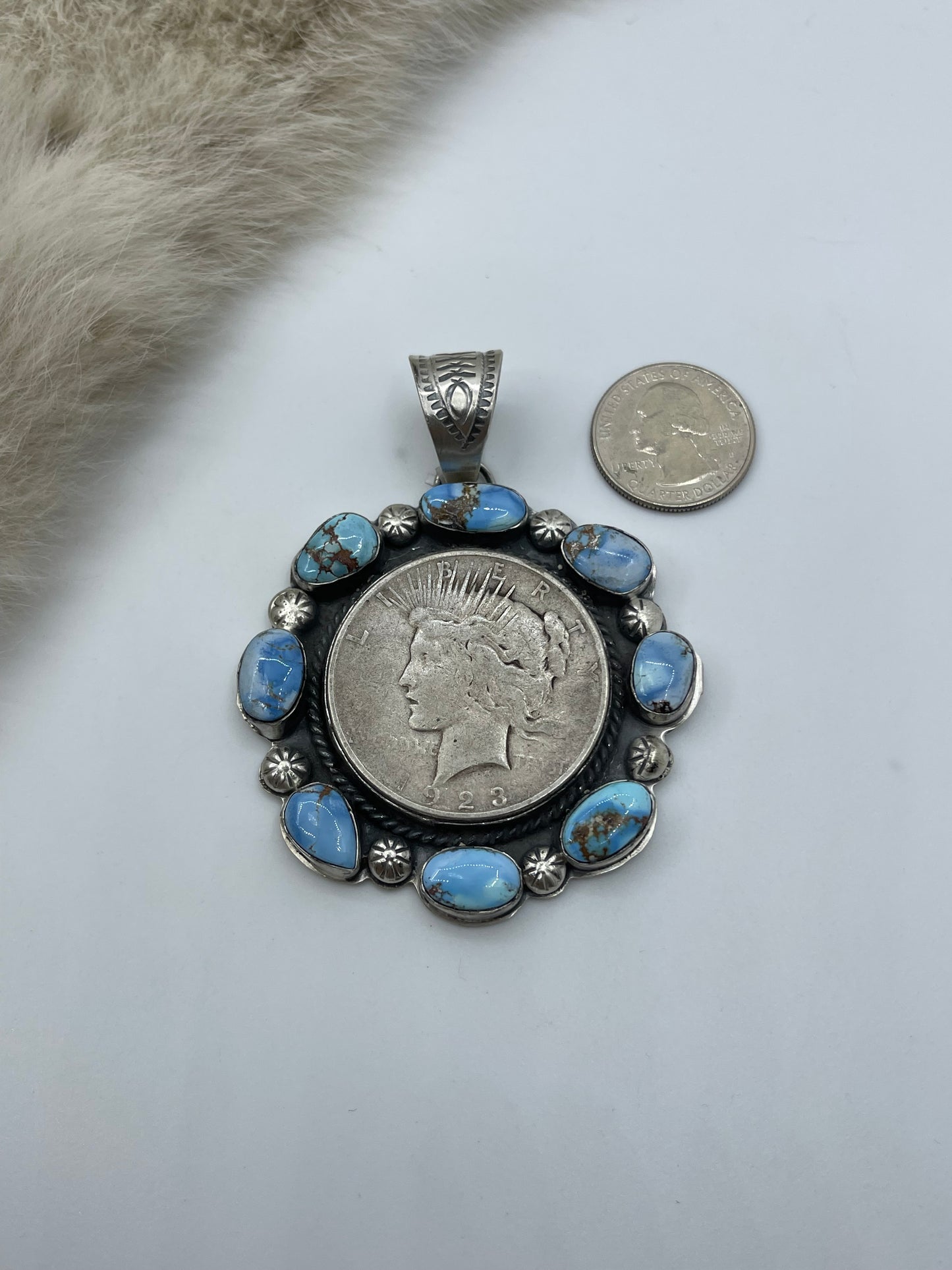 12mm Bale 1923 Peace Silver Dollar Pendant by Boyd Ashley, Navajo