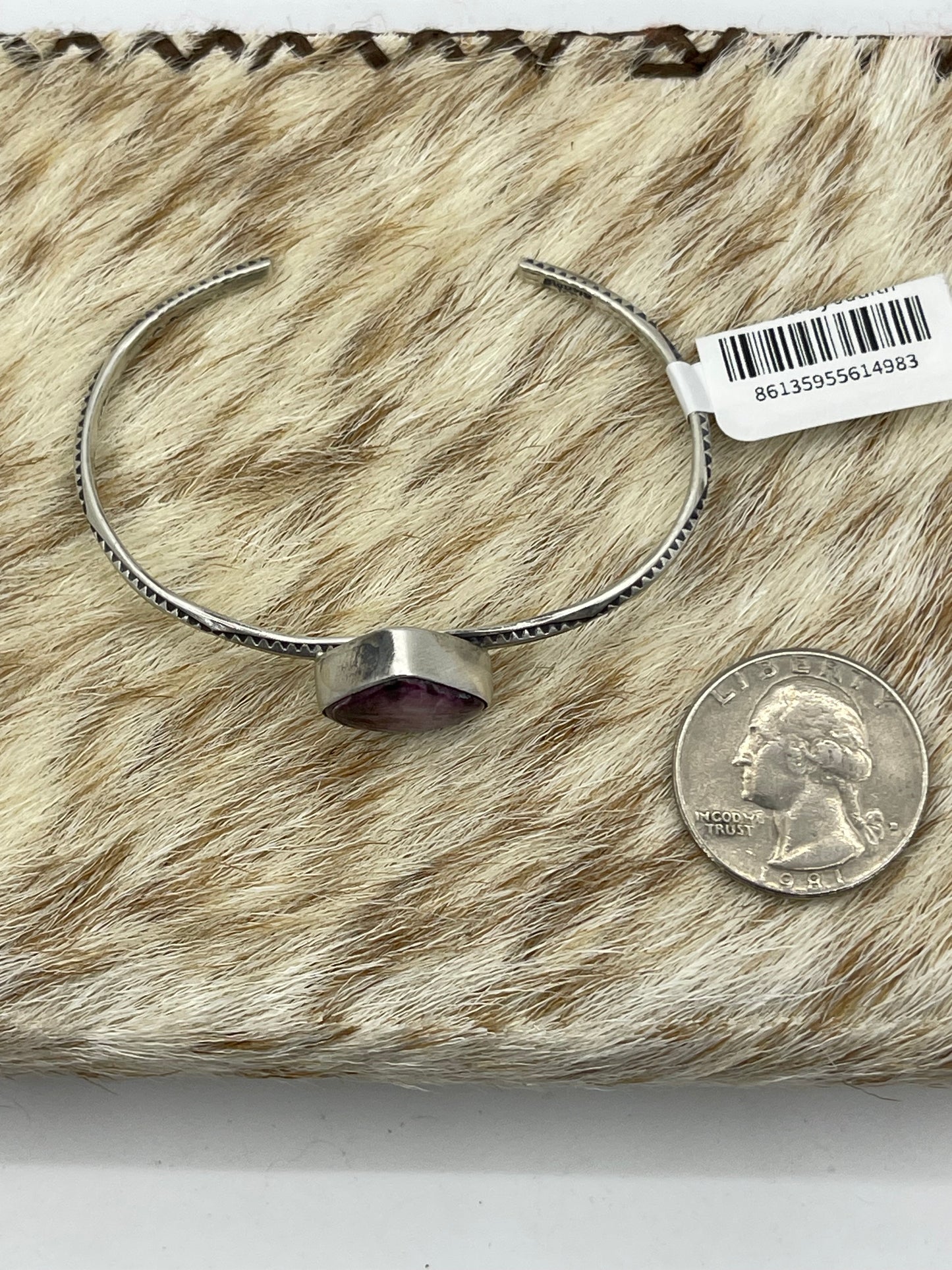 5 3/4"-7" Triangle Purple Spiny Oyster Shell Cuff by Judith Dixon, Navajo