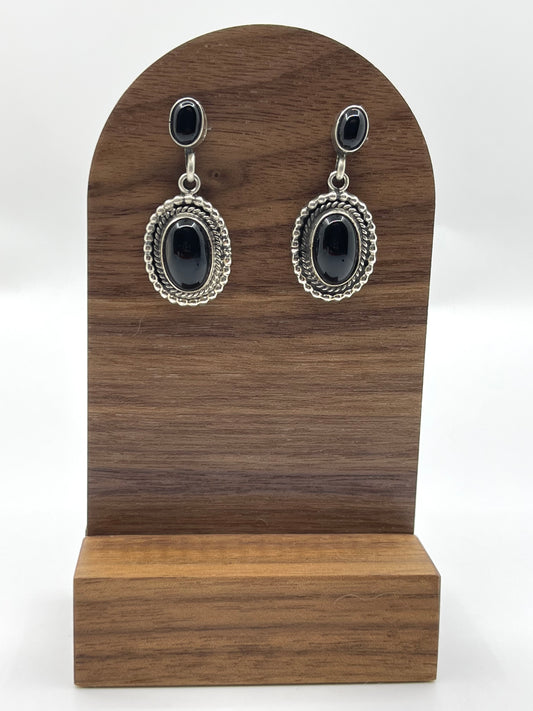 Black Onyx Post Dangle Earrings by Verley Betone, Navajo