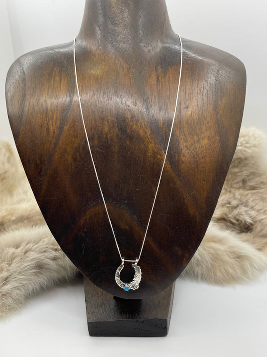 20" Horseshoe with Flower & Turquoise Necklace by Suzanna Johnson, Navajo