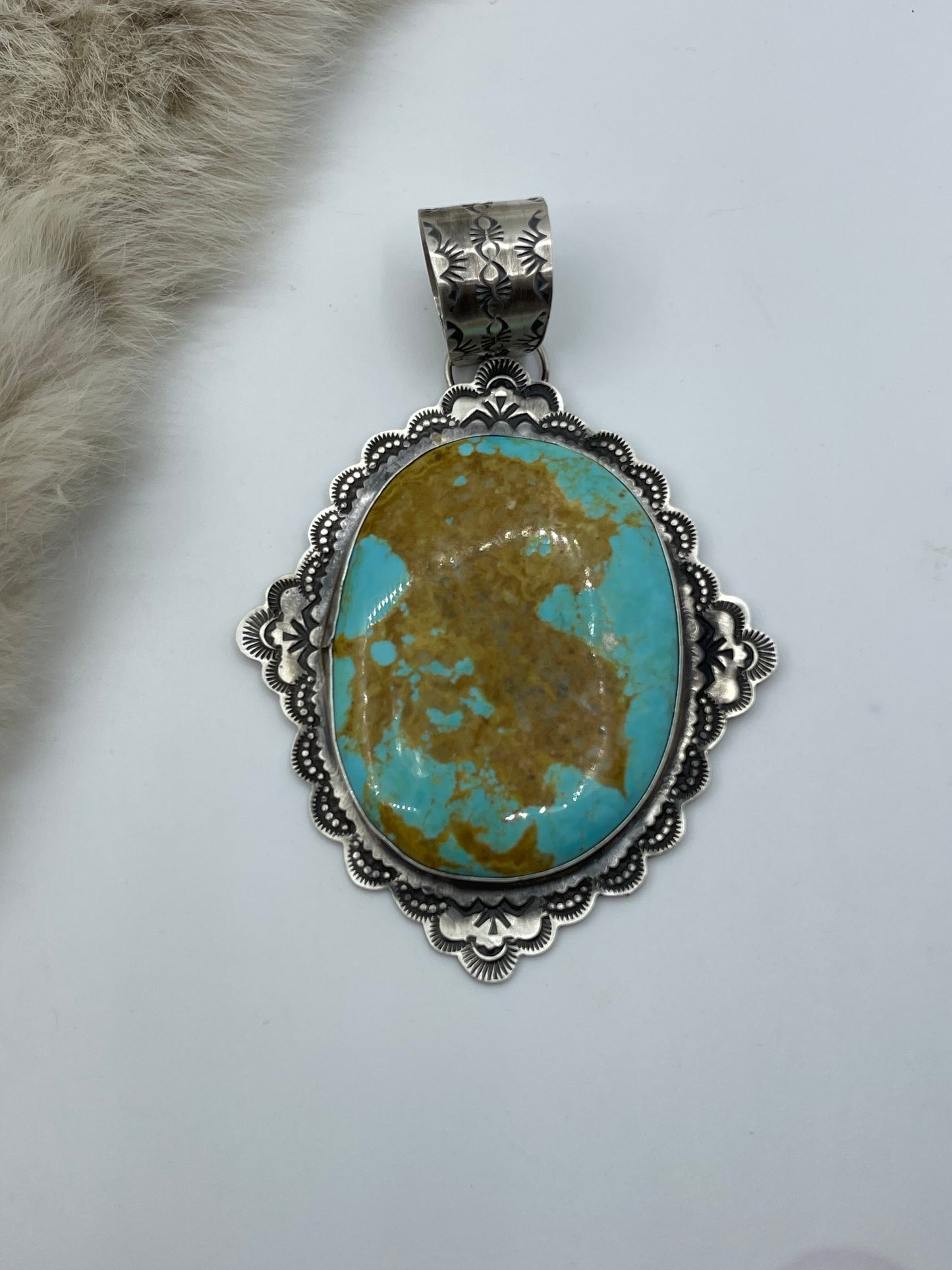 19.5mm Bale Kingman Turquoise Pendant by Rick Enriquez, Navajo
