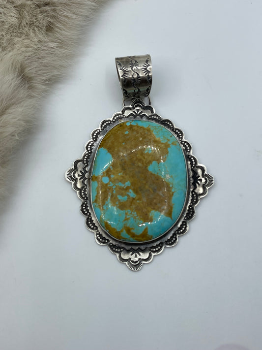 19.5mm Bale Kingman Turquoise Pendant by Rick Enriquez, Navajo