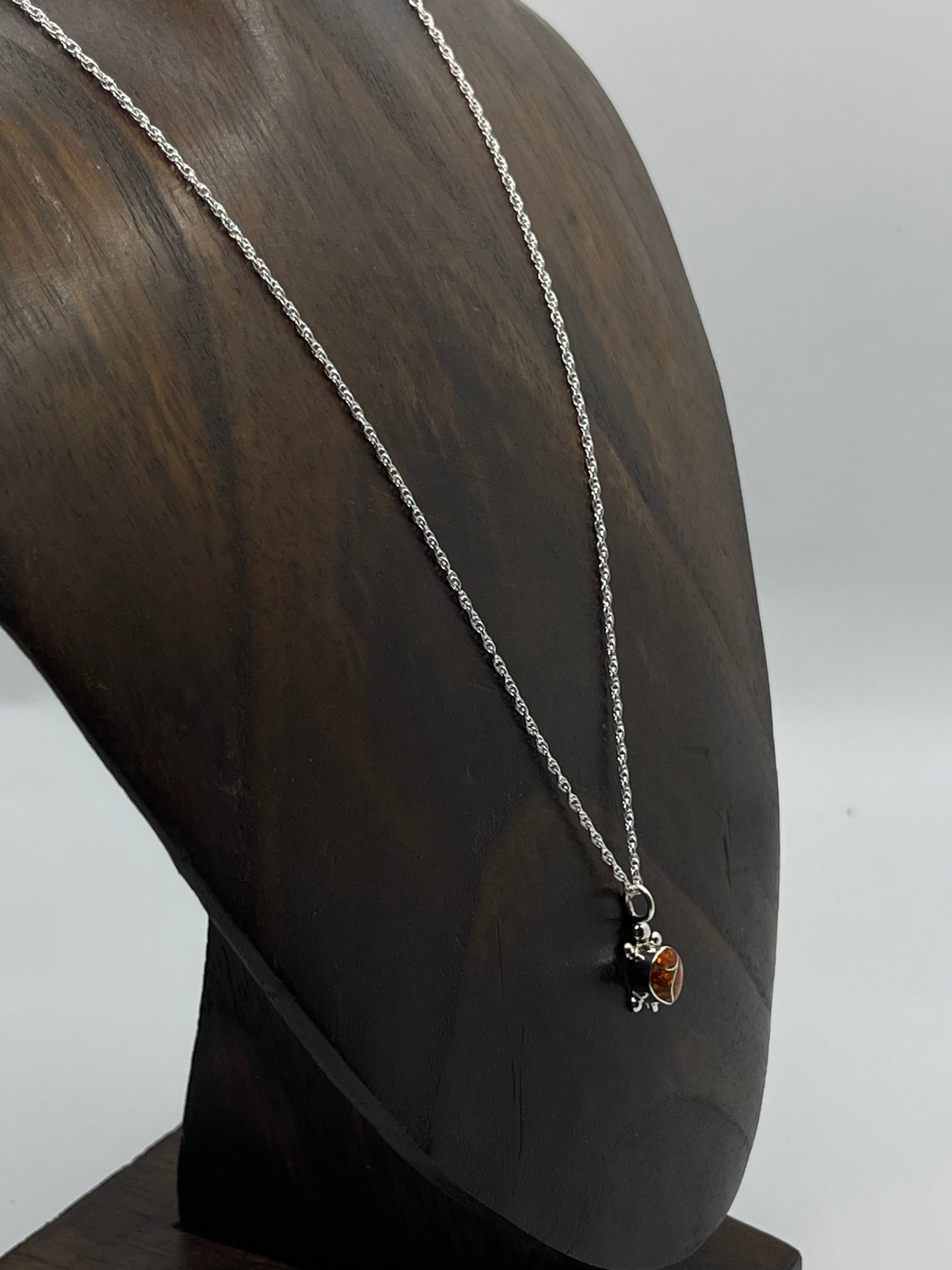 18" Orange Opal Inlay Turtle Necklace by Verona Yatsatie, Zuni