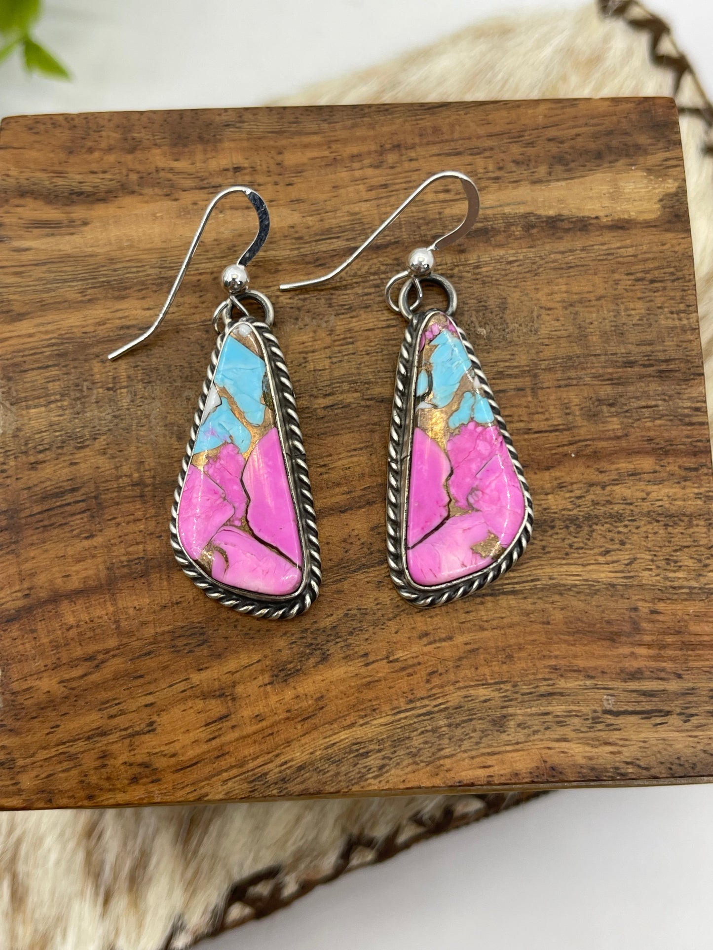 Cotton Candy Dangle Earrings by Chassity Belone, Navajo