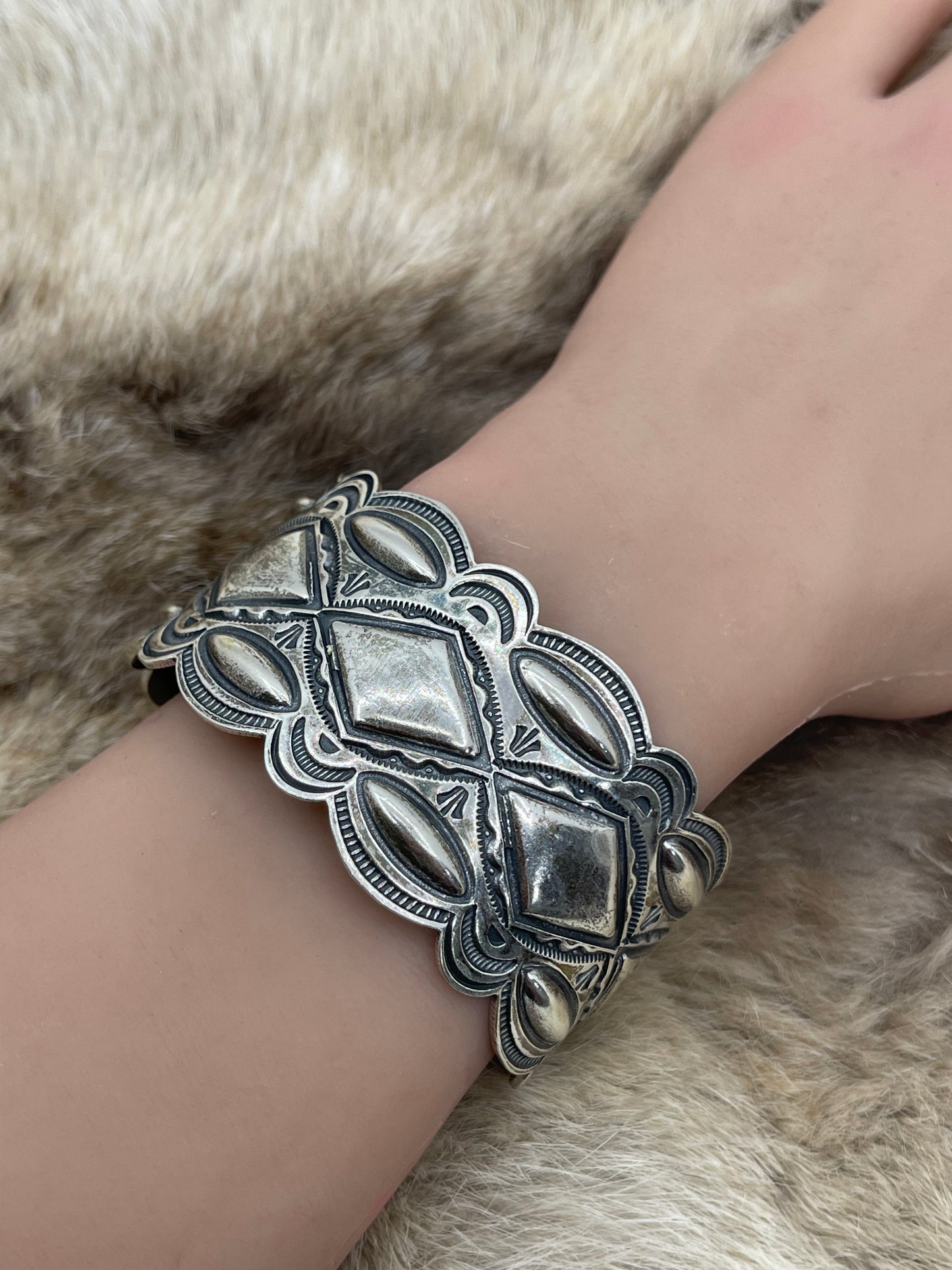 6.25"-7.25" Silver Stamped Cuff By Roland Dixson, Navajo