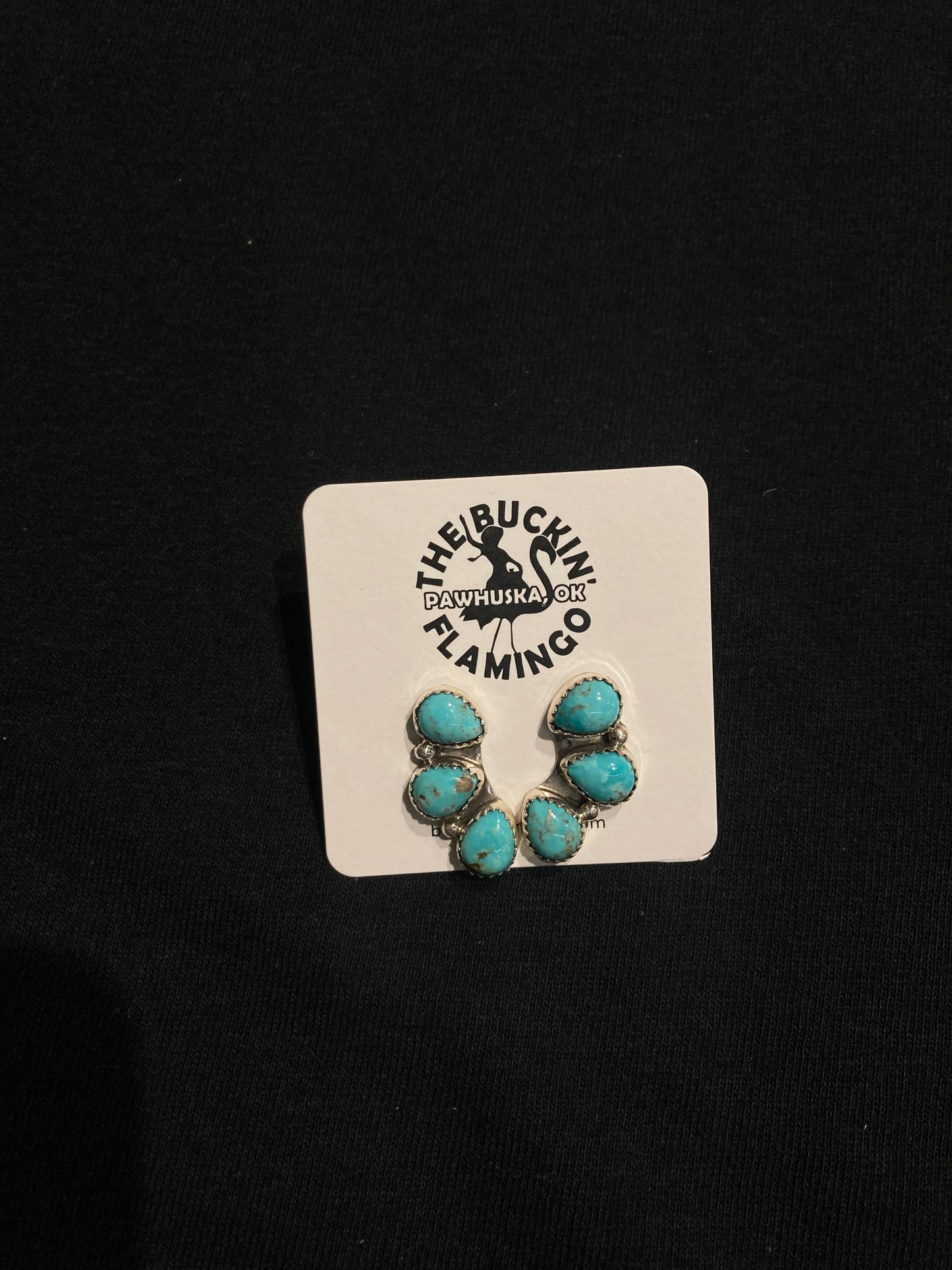 3 Stone Kingman Turquoise Post Earrings by Maxine Rameriz, Navajo