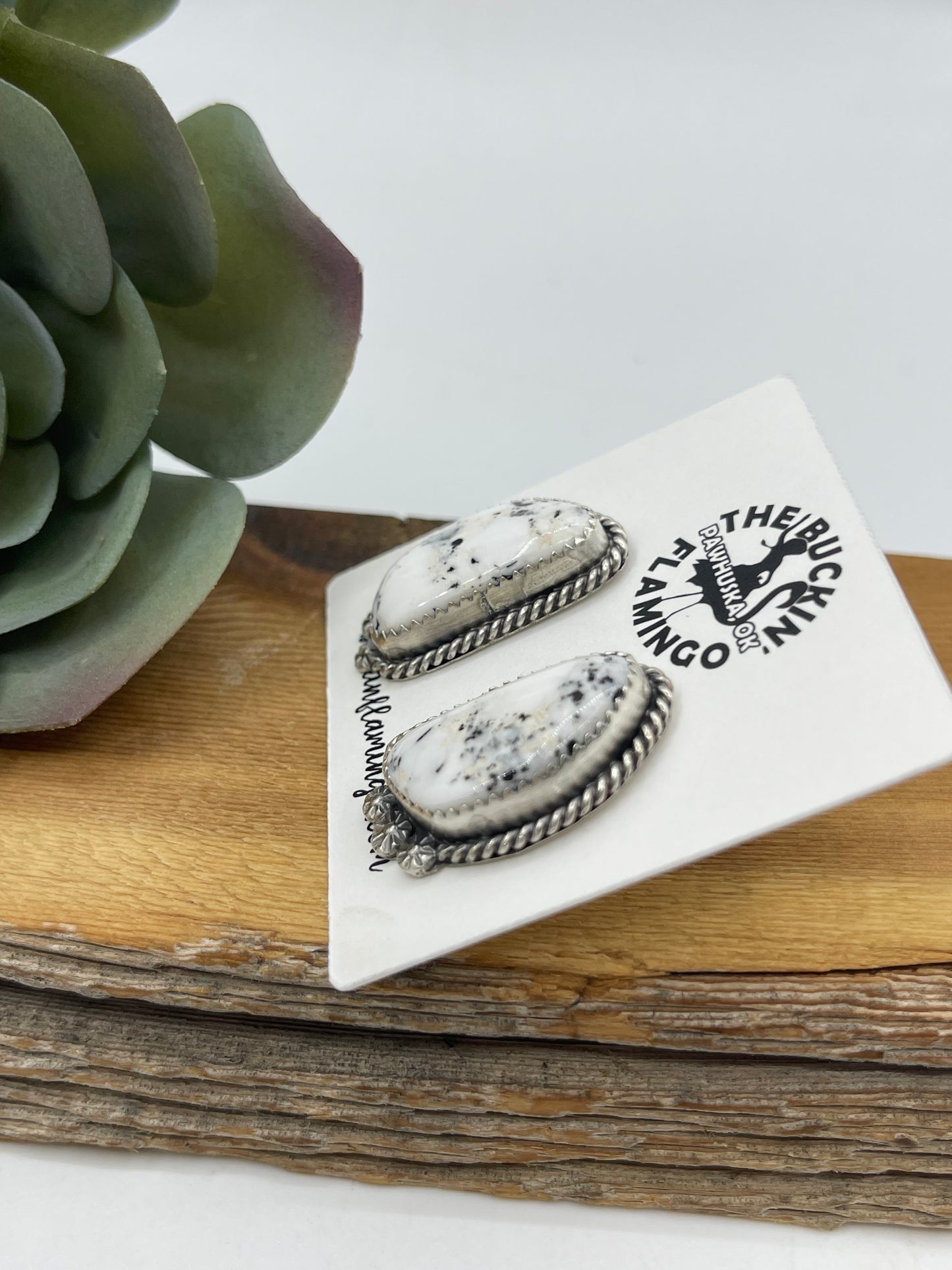 White Buffalo Post Earrings by Virginia Becenti, Navajo