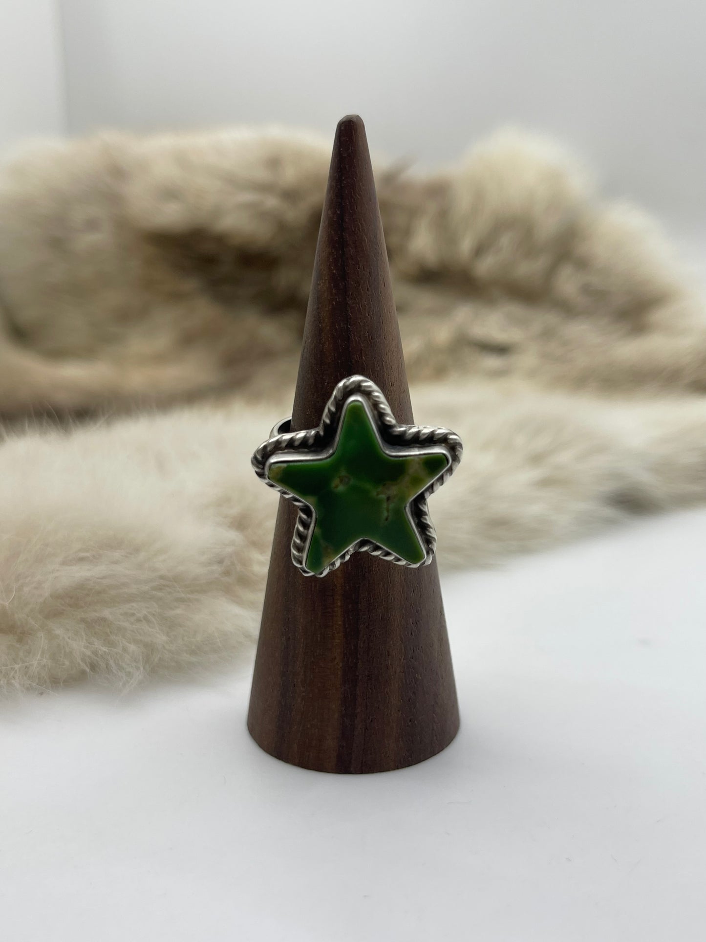 Adjustable Green Star Ring by Larson Chee, Navajo