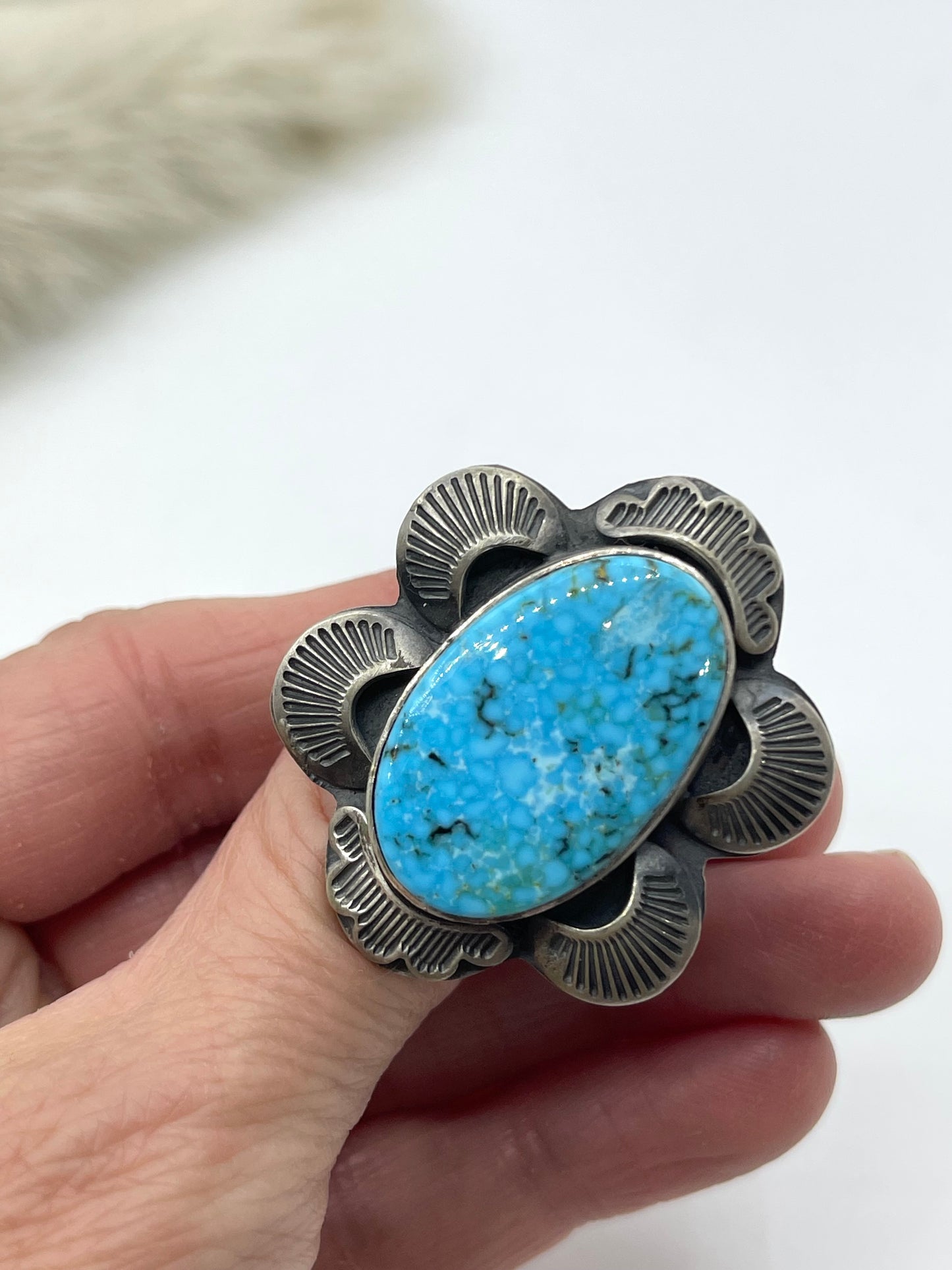 9.5 High Grade Kingman Spiderweb Turquoise Ring by Boyd Ashley, Navajo