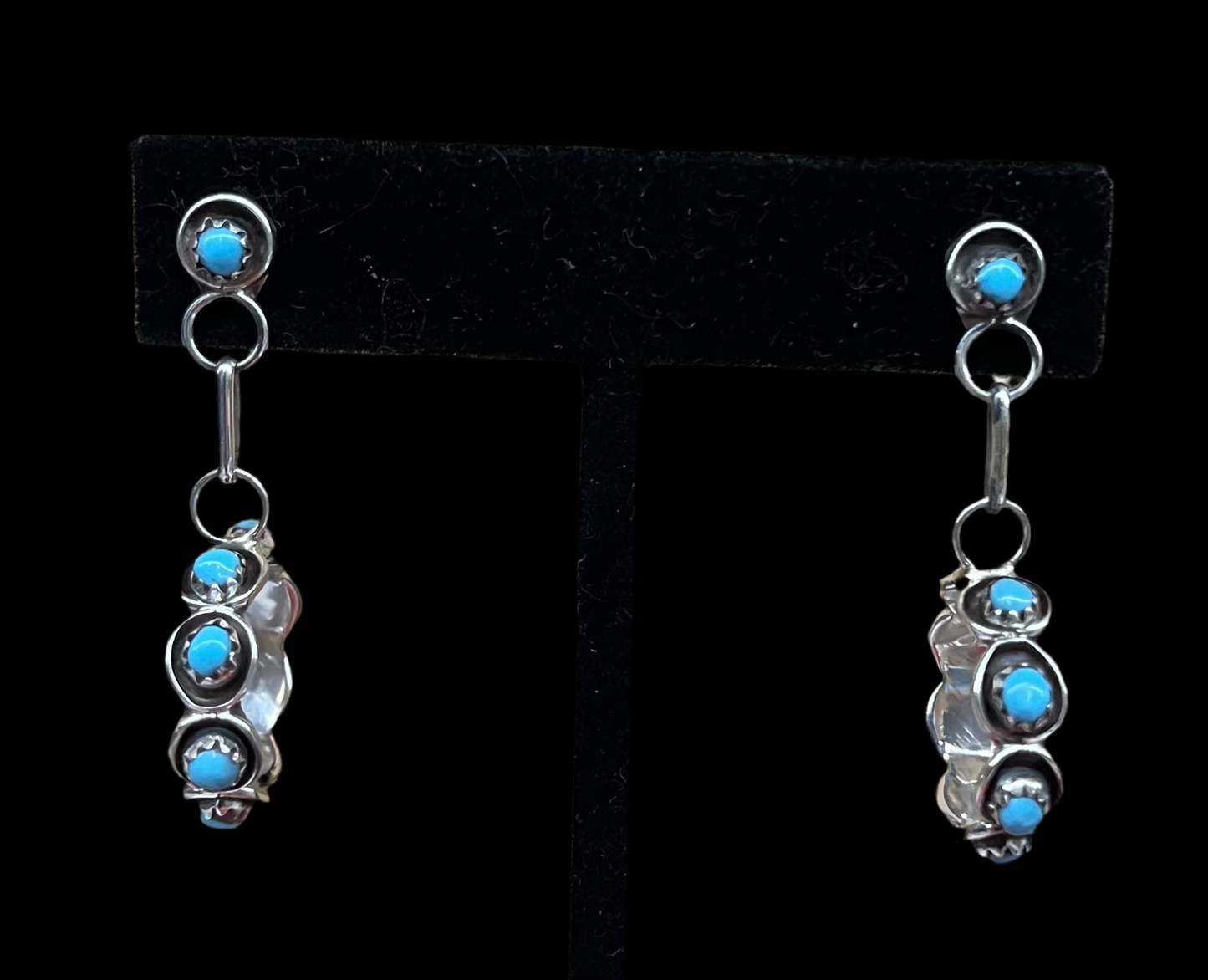 Sleeping Beauty Turquoise Hoop Dangles by Florenda Lonasee, Zuni