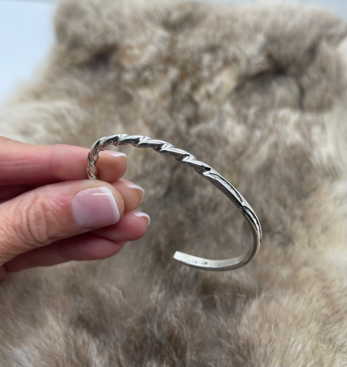 6"-6 3/4" Half Twist Stamped Sterling Silver Cuff by Elaine Tahe, Navajo