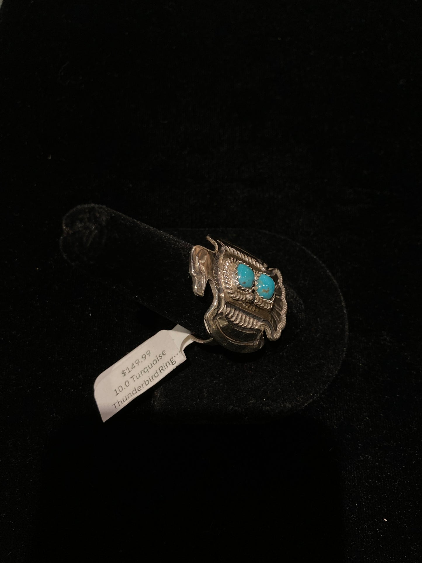 10.0 Turquoise Thunderbird Ring by Alice R. Sanders, Navajo