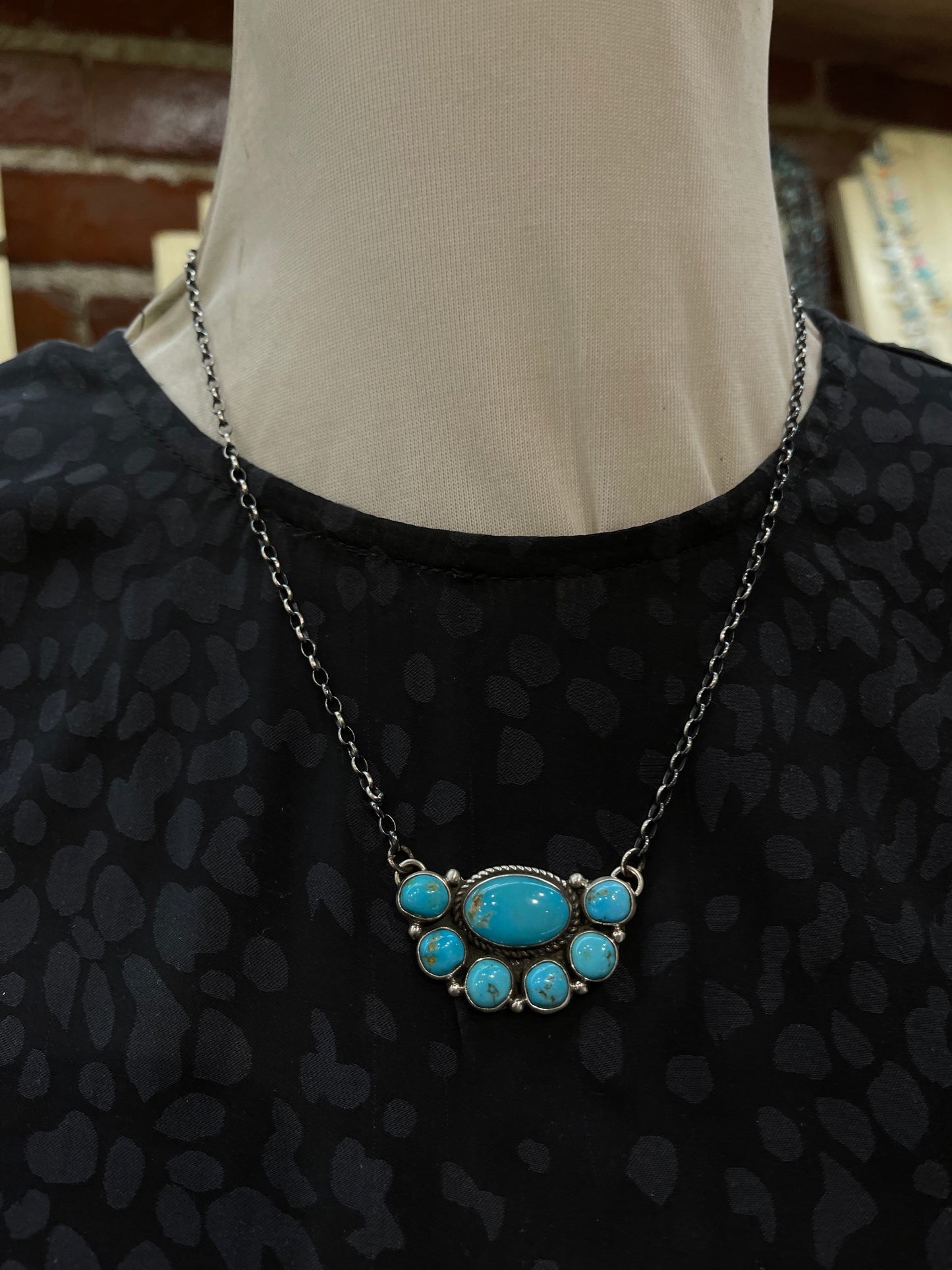 18" Kingman Turquoise Half Cluster Necklace by Geraldine James, Navajo