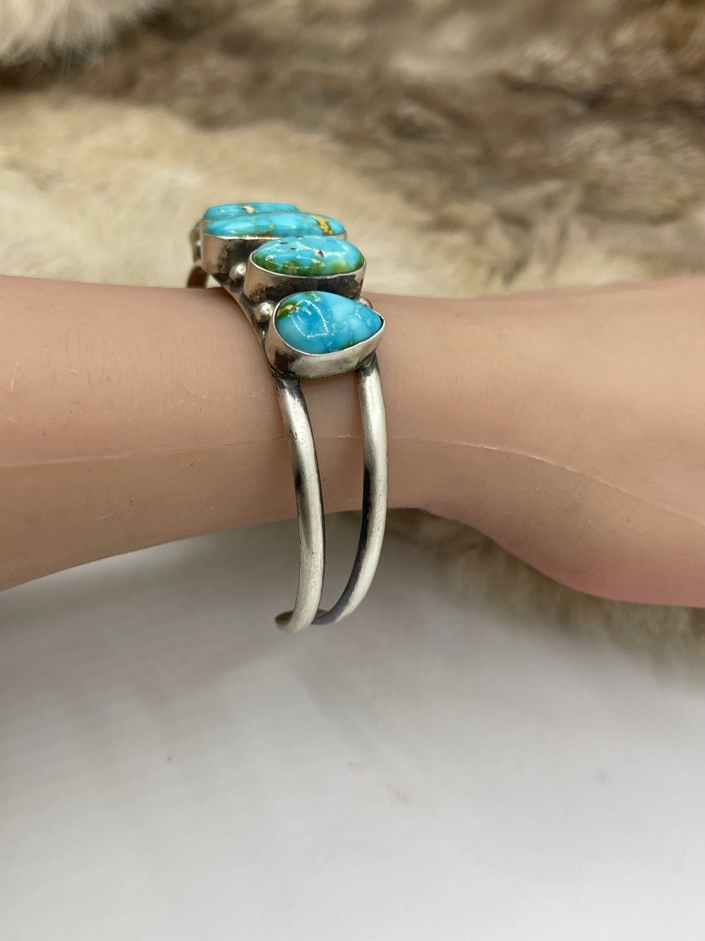 5.5”-7.25” 5 Stone Sonoran Gold Turquoise Cuff by Augustine Largo, Navajo