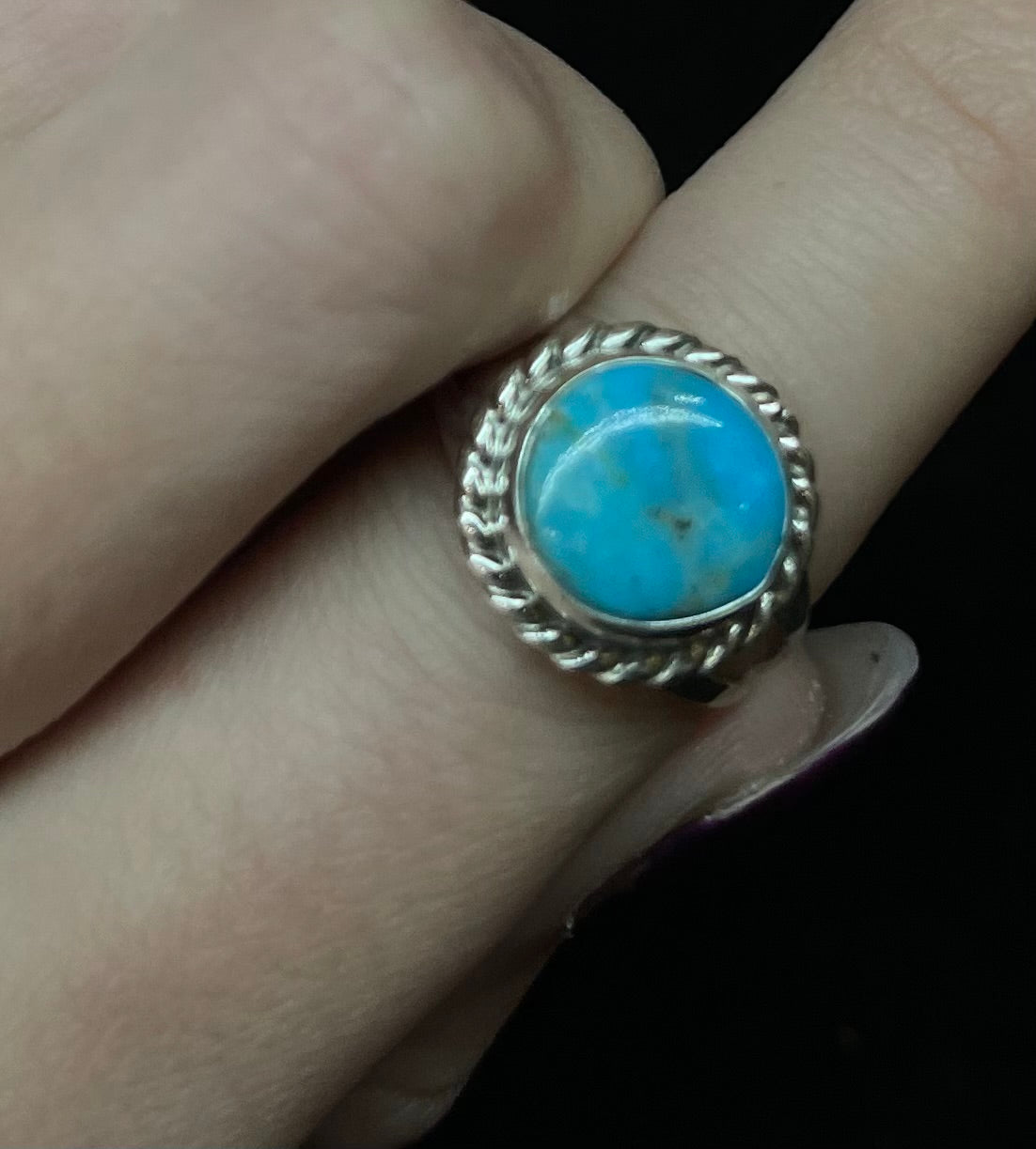 Kingman Turquoise Circle Rings by Kee, Navajo