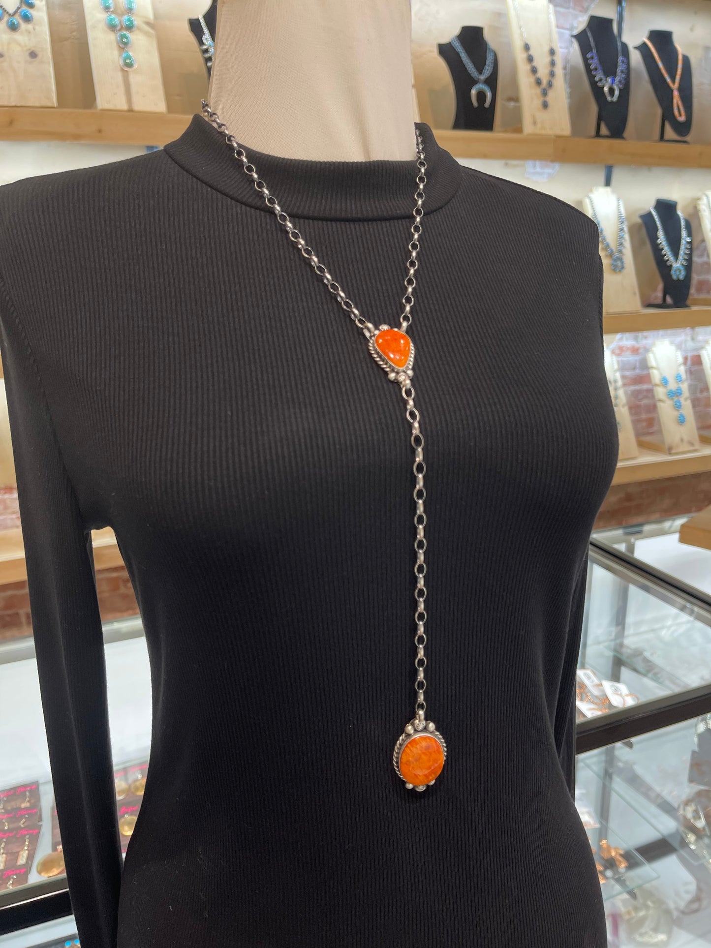 20" + 9" Drop Orange Spiny Oyster Necklace by Augustine Largo, Navajo (Copy)