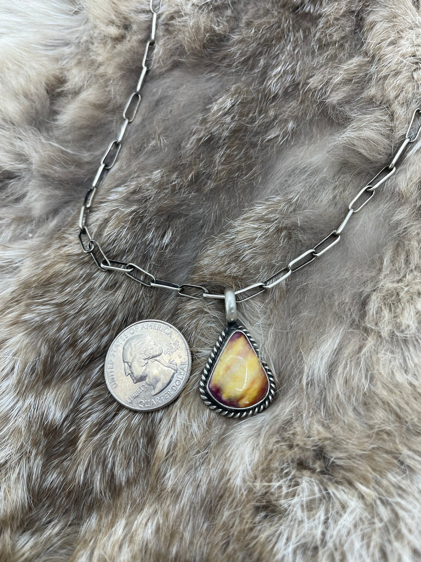 Spiny Oyster Pendant by Johnny Dixon, Navajo on 24" Chain by Sally Shurley, Navajo