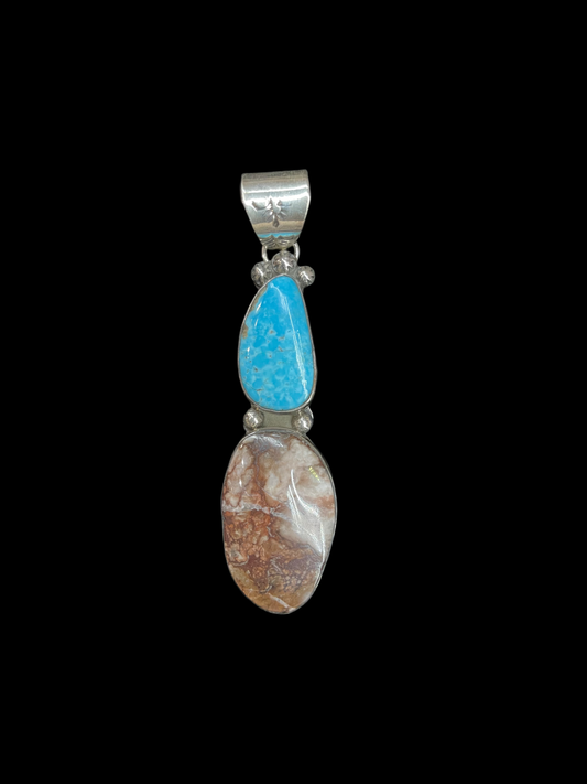 Turquoise and Wild Horse Pendant by Steven Nez, Navajo