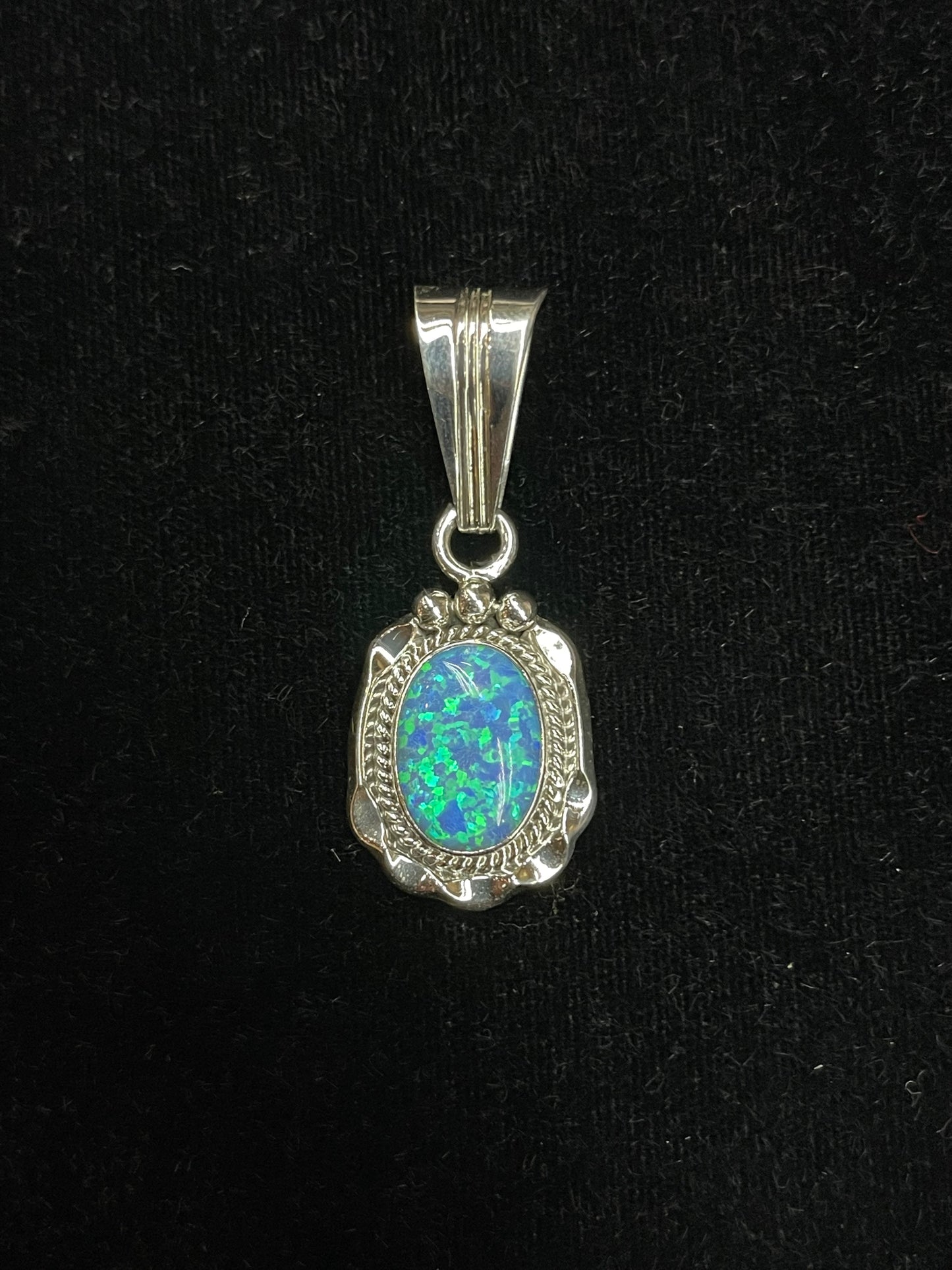 6.8mm Bale Blue Opal Pendant by Samuel Yellowhair, Navajo