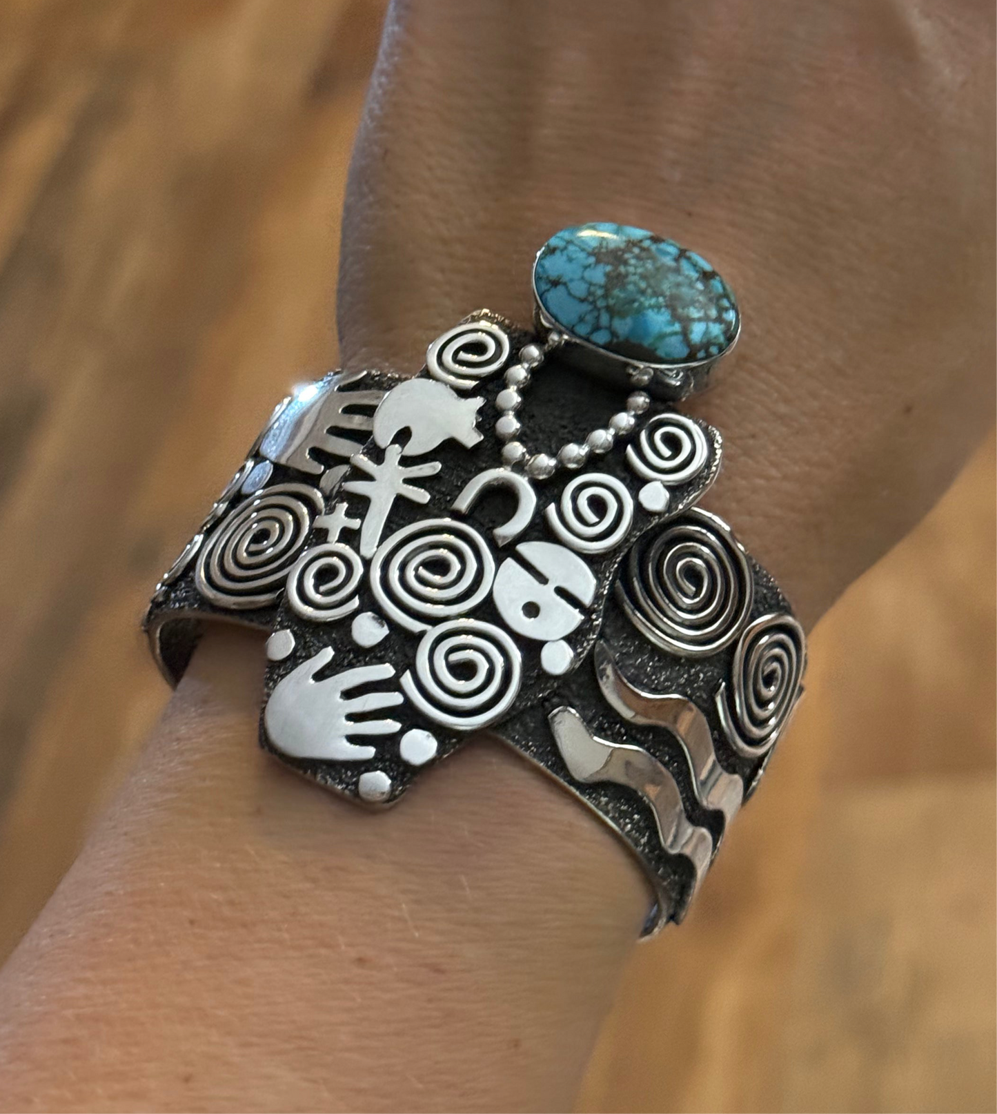 Grandma Cuff with Kingman Web Turquoise by Alex Sanchez, Navajo (wide)