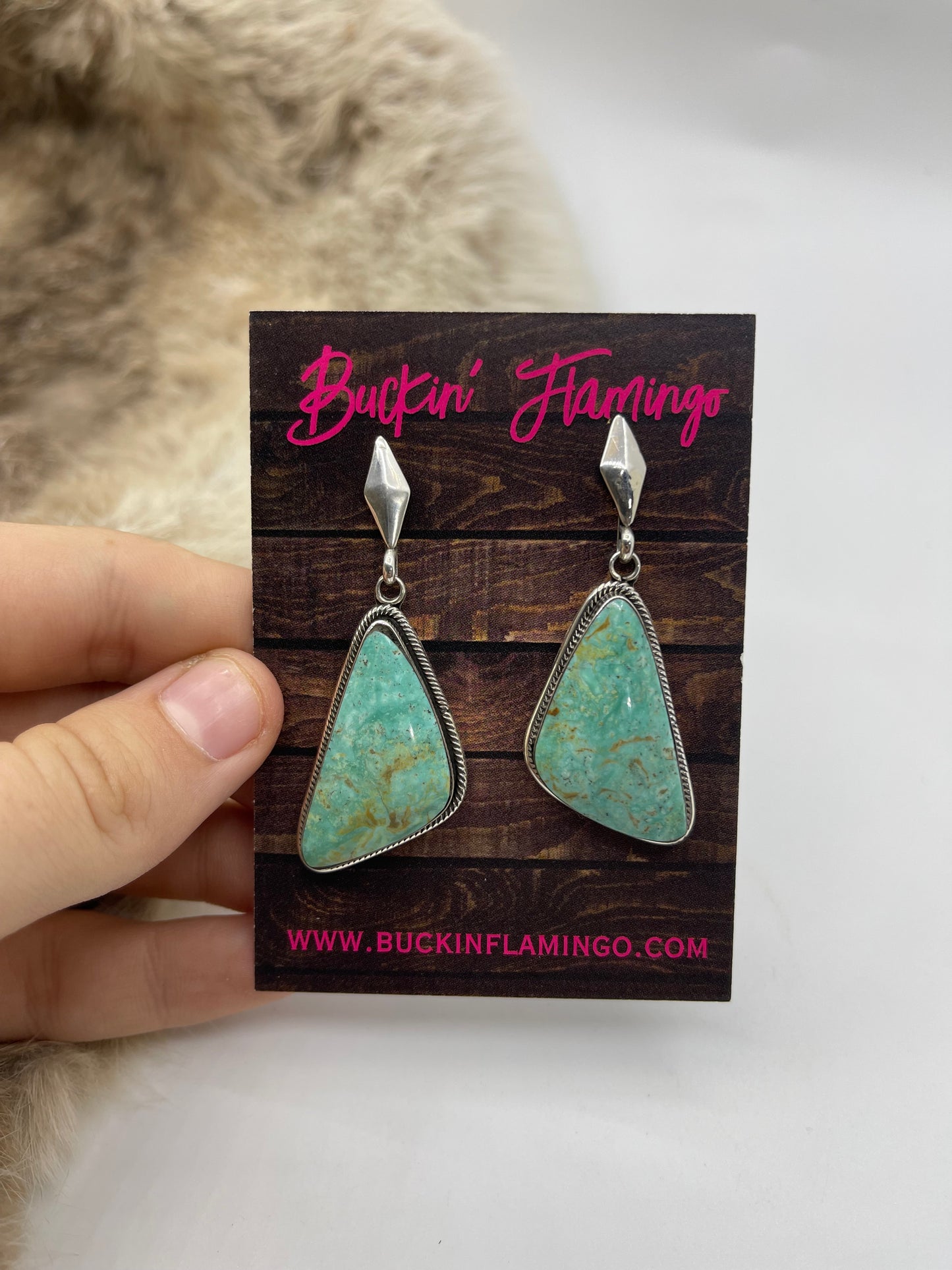 Kingman Turquoise Triangle Post Dangle by Mike Smith, Navajo