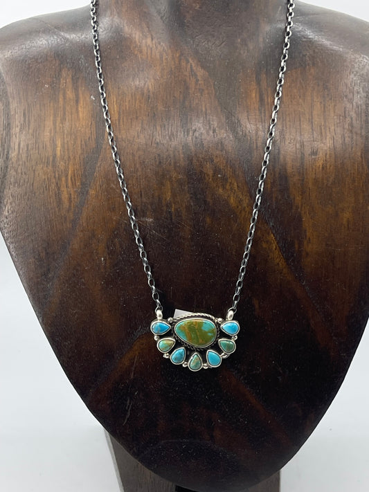 16" Turquoise Half Cluster Necklace by Geraldine James, Navajo